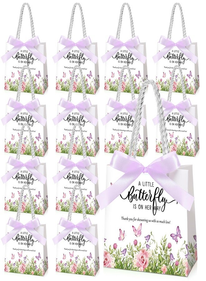 Spakon 25 Pack Butterfly Baby Shower Favors Gift Bags Goodie Bags with Handles and Bow Ribbon for Baby Shower Return Gift - Image 1